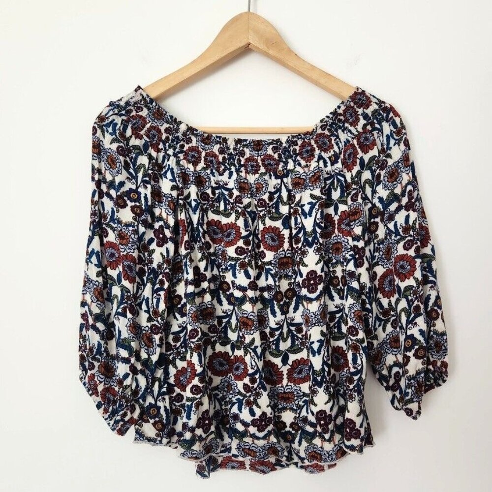 Cottagecore Floral Off The Shoulder Blouse Sz Small‎ Cream Smocked Miley + Molly